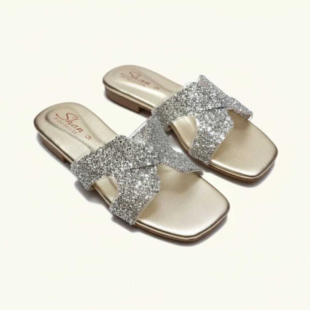 Women's Sparkly Flat Slides